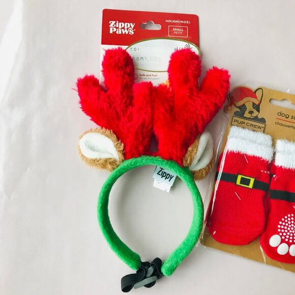 Dog Zippy Paws Christmas Holiday Dog Reindeer Antlers & Socks Size - S - Picture 3 of 4